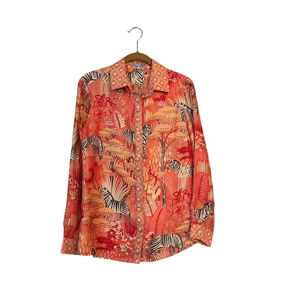 J McLaughlin Darcey Silk Viscose Button Up Shirt Animal Print Sz XS Zebra